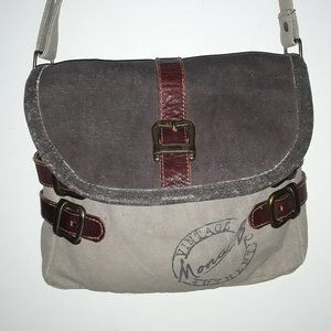 Mona B Authentic Vintage Flap-Over Canvas and Leather Messenger Crossbody